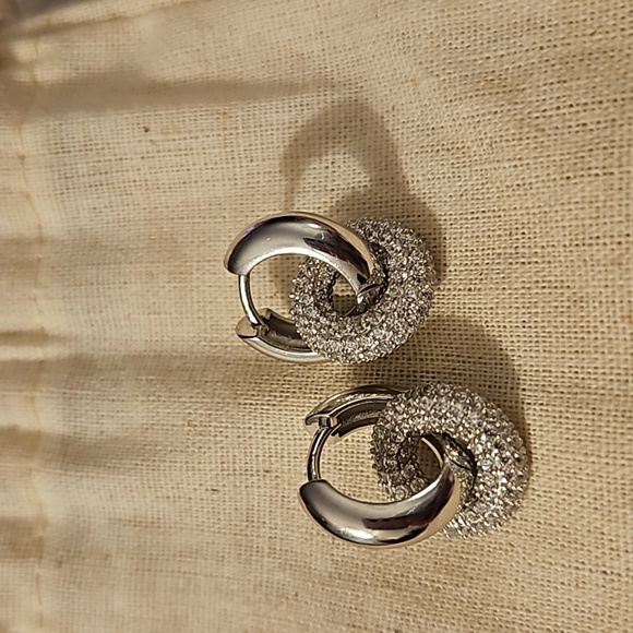Sphera Milano Silver Tone CZ Circle Drop Hoop Earrings - Picture 1 of 4